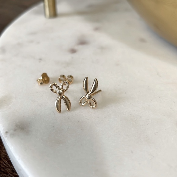 Gold Plated Scissors Minimalist Studs— New! - Picture 1 of 4